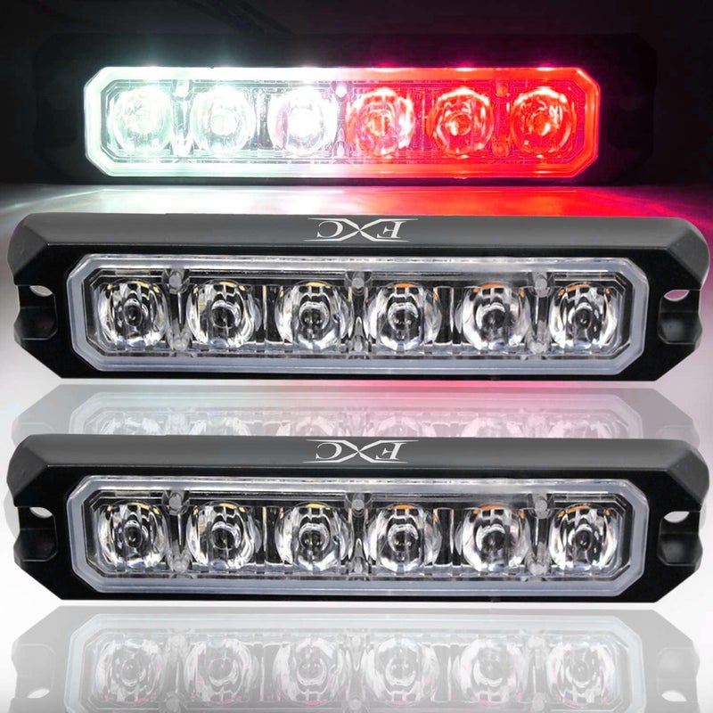 FXC 2pack 6-LED Flashing Strobe Lights for Truck Car Vehicle LED Grille Light Emergency Beacon Caution Hazard Warning Lights Red/White - Image 1